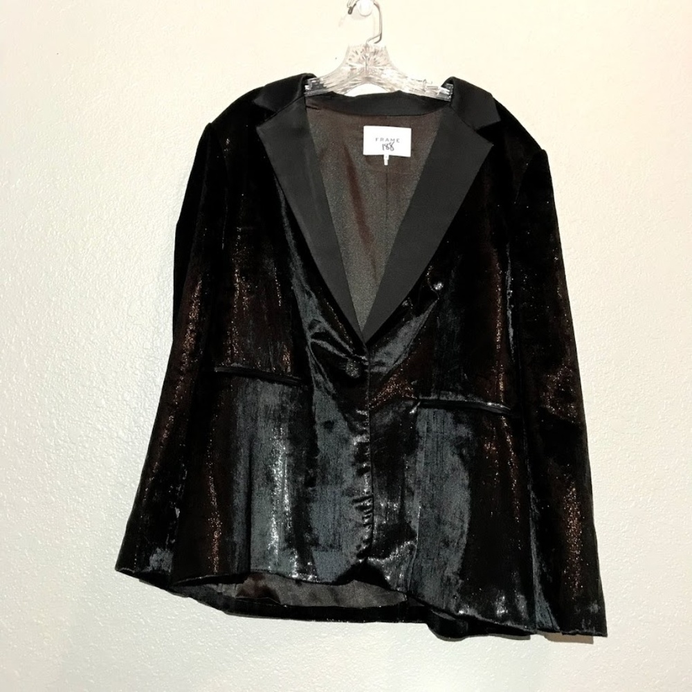 Frame Metallic Satin Noir Blazer Jacket